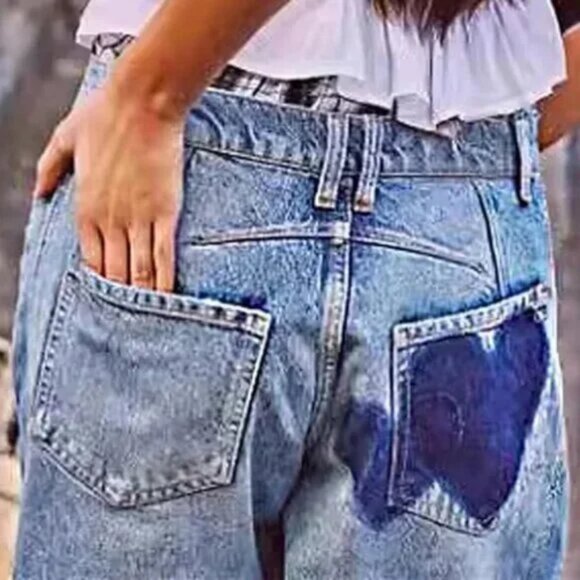 Heart Wide Leg Boyfriend Barrel Jeans Pants - Picture 2 of 4